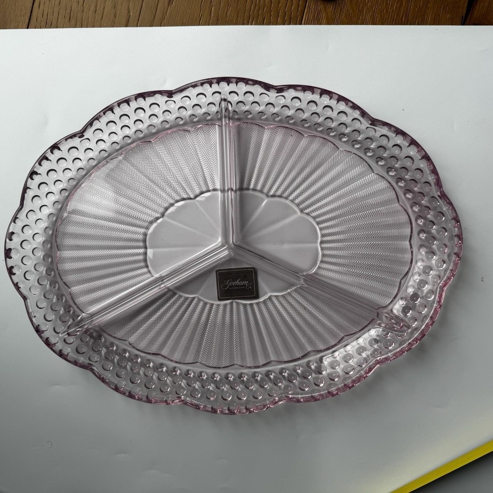 Vintage Emily's Attic Pink Hobnail Divided Relish Tray Gorham‎ 14in  Germany